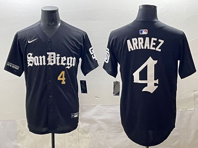 Men 2025 San Diego Padres #4 Arraez Black Five generations Joint Name Nike MLB Jersey style 8